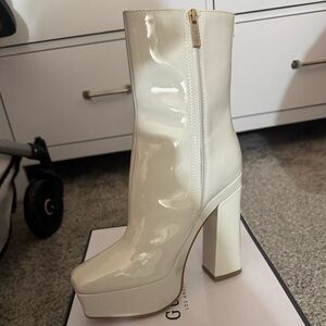 Guess Glossy Cream Platform Boots